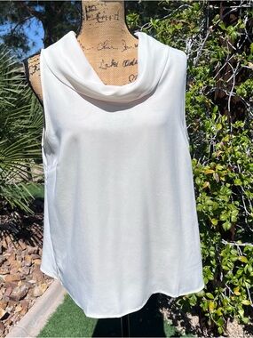 Ann Taylor Factory Ivory Sleeveless Cowl Neck Blouse Top Large